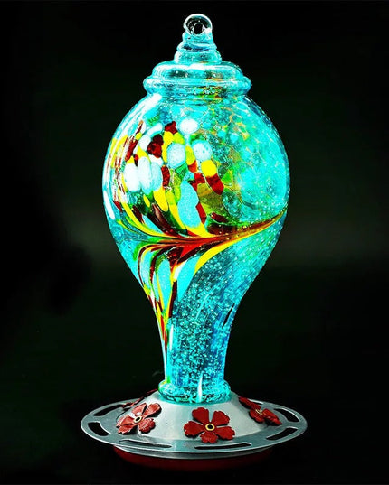 Hand Blown Glass Hummingbird Feeder - 25 Ounces - Libiyi