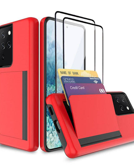 Armor Protective Card Holder Case for Samsung S21 Ultra(5G) With 2-Pack Screen Protectors - Libiyi