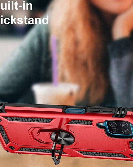 Samsung A12 Luxury Armor Ring Bracket Phone Case With 1-Pack Tempered Glass Screen Protector - Libiyi