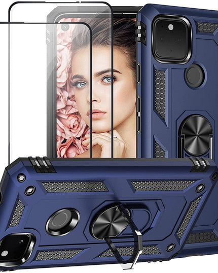 2022 Luxury Armor Ring Bracket Phone case For Google Pixel 5 With 2-Pack Screen Protectors - Libiyi