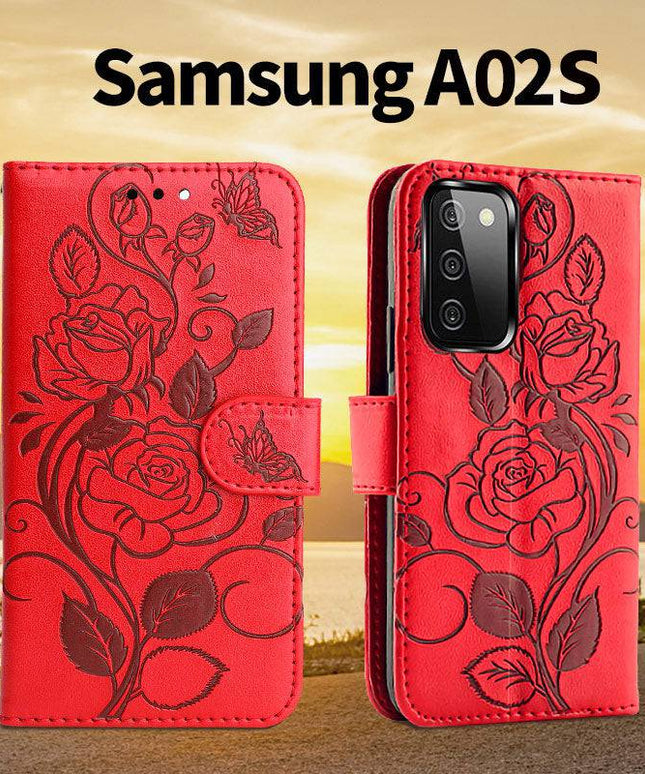 3D Embossed Rose Wallet Case For Samsung A02S - Libiyi